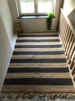 Ocean Breeze Hemp Rug with fringe in dark blue/natural tones (available in 2 different colors)