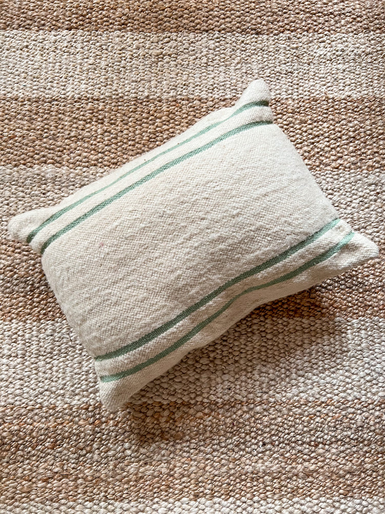 Flatweave Berber pillow - natural wool mint green stripes 40 x 50cm