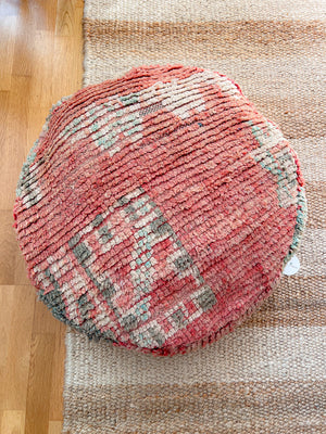 Boujad Berber pouf round 60 x 60 cm- Pink turquoise