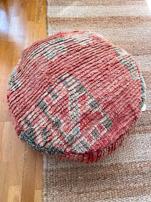 Boujad Berber pouf round 60 x 60 cm- Pink turquoise