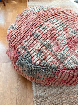 Boujad Berber pouf round 60 x 60 cm- Pink turquoise