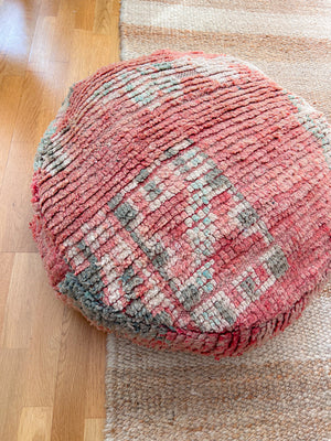 Boujad Berber pouf round 60 x 60 cm- Pink turquoise