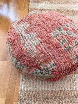 Boujad Berber pouf round 60 x 60 cm- Pink turquoise