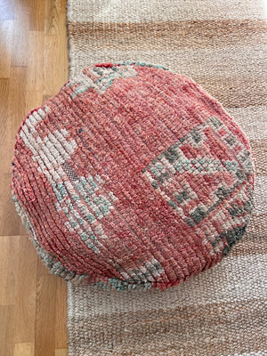 Boujad Berber pouf round 60 x 60 cm- Pink turquoise