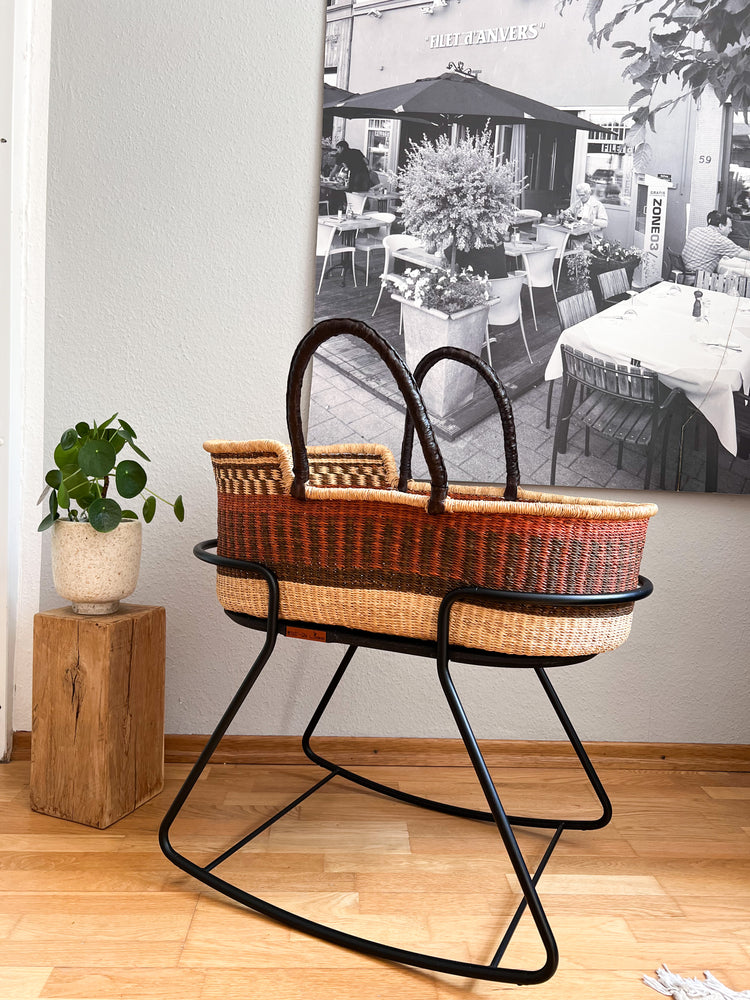 Rust brown woven Baby Moses Basket (custom mattress included)