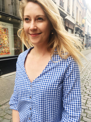 Blue checkered linen blouse | Olá Lindeza