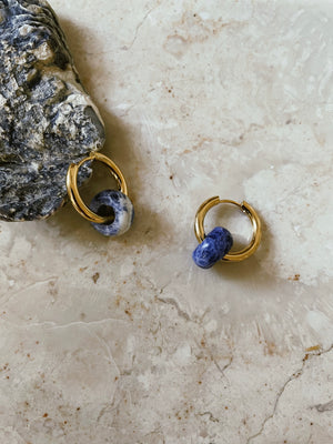 Sodalite Stone Hoops 1,5cm - Cobalt blue