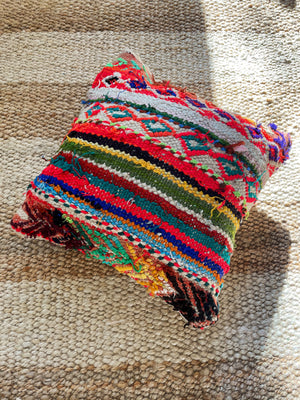 Abal flatweave pillow with embroidery - multicolor