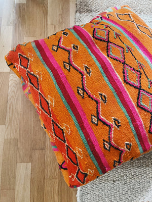 Tiziri Flatweave Kilim pouf - Orange