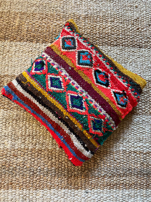 Hada flatweave pillow with embroidery - multicolor
