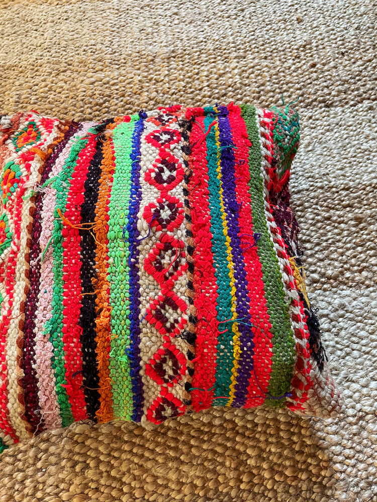 Doha flatweave pillow with embroidery - multicolor