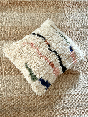 Saeeda Azilal berber pillow - Natural wool and colorful lines - 45 x 45cm