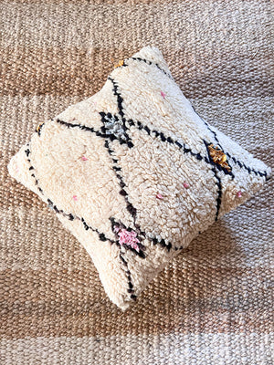 Maahnoor Azilal berber pillow - Natural wool and diamond geometry - 45 x 45cm