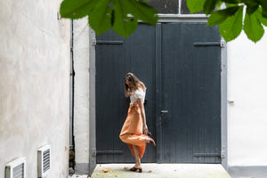 Peach linen maxi skirt | Olá Lindeza