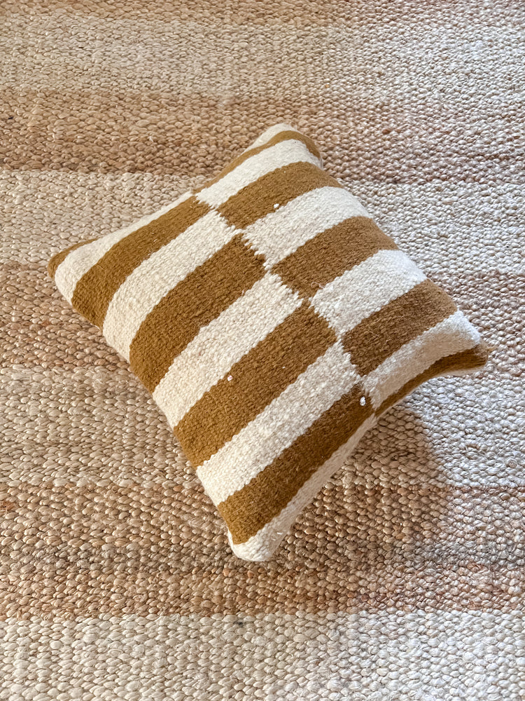 Agizul flatweave pillow - natural wool caramel brown stripes 40 x 40cm
