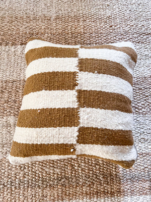 Agizul flatweave pillow - natural wool caramel brown stripes 40 x 40cm