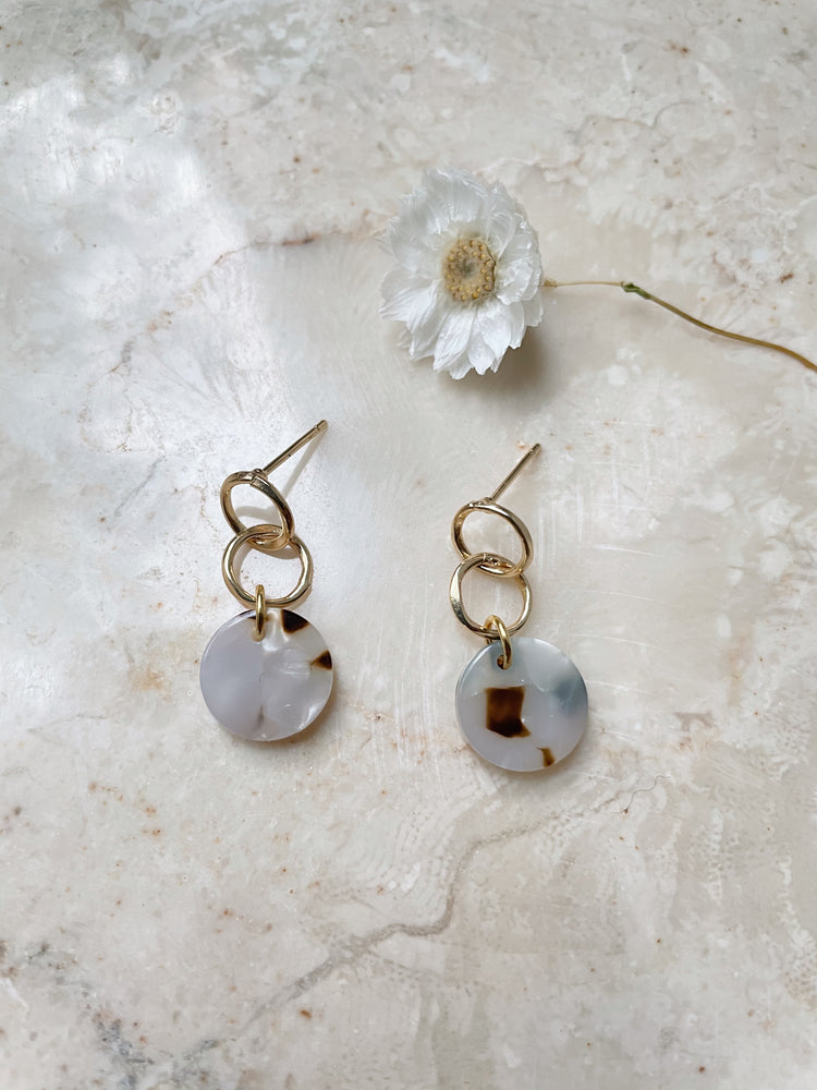 Ivory brown speckled bubble earrings