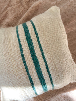 Flatweave Berber pillow - natural wool blue-green stripes 45 x 45cm