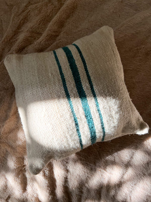 Flatweave Berber pillow - natural wool blue-green stripes 45 x 45cm