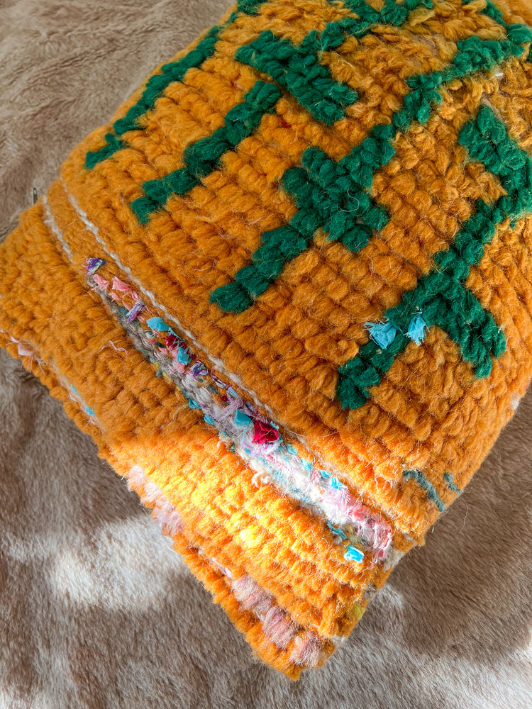 Flatweave pillow orange and green - 40 x 45 cm - wool and cotton