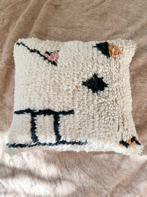 Azilal berber pillow - Natural wool and geometric shapes - 45 x 45 cm