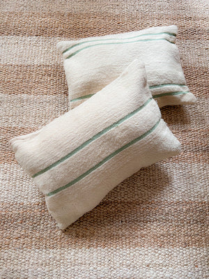 Flatweave Berber pillow - natural wool mint green stripes 40 x 50cm