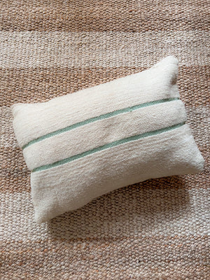 Flatweave Berber pillow - natural wool mint green stripes 40 x 50cm