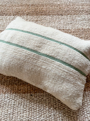 Flatweave Berber pillow - natural wool mint green stripes 40 x 50cm