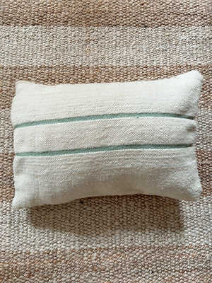 Flatweave Berber pillow - natural wool mint green stripes 40 x 50cm