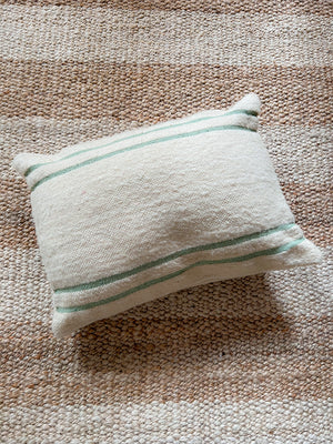 Flatweave Berber pillow - natural wool mint green stripes 40 x 50cm