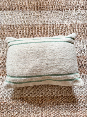 Flatweave Berber pillow - natural wool mint green stripes 40 x 50cm