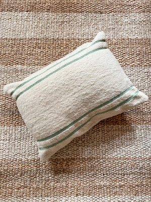 Flatweave Berber pillow - natural wool mint green stripes 40 x 50cm