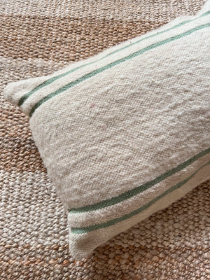 Flatweave Berber pillow - natural wool mint green stripes 40 x 50cm