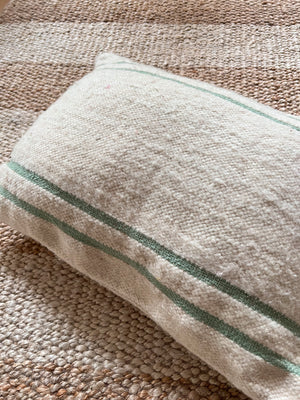 Flatweave Berber pillow - natural wool mint green stripes 40 x 50cm