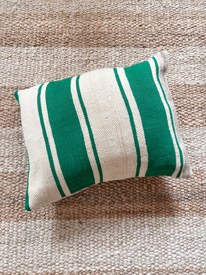 Flatweave Berber pillow - natural wool emerald green stripes 40 x 45cm