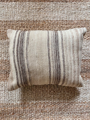 Flatweave Berber pillow - natural wool emerald green stripes 40 x 45cm