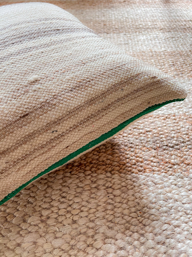 Flatweave Berber pillow - natural wool emerald green stripes 40 x 45cm