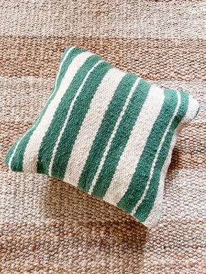 Flatweave Berber pillow - natural wool ocean green stripes 45 x 45cm