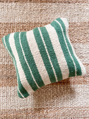 Flatweave Berber pillow - natural wool ocean green stripes 45 x 45cm