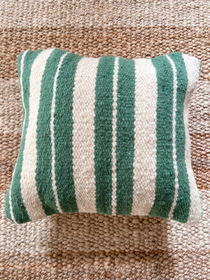 Flatweave Berber pillow - natural wool ocean green stripes 45 x 45cm