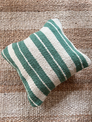 Flatweave Berber pillow - natural wool ocean green stripes 45 x 45cm