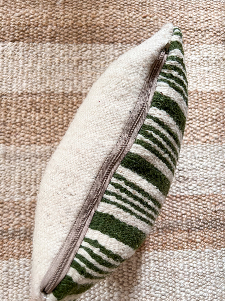 Flatweave Berber pillow - natural wool forest green stripes 45 x 45cm