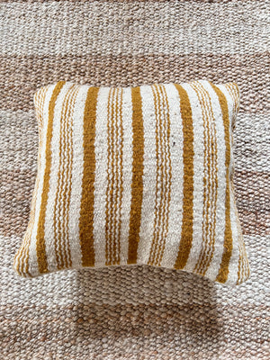 Flatweave Berber pillow - natural wool honey yellow stripes 45 x 45cm