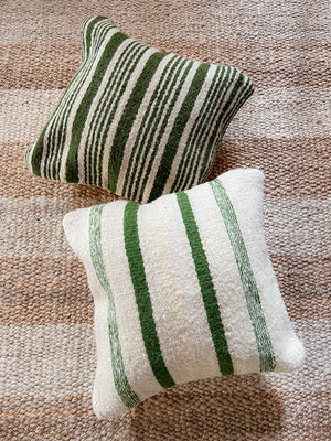 Flatweave Berber pillow - natural wool olive green stripes 45 x 45cm