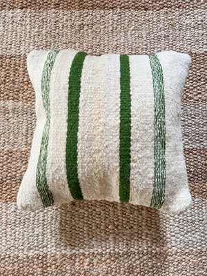 Flatweave Berber pillow - natural wool olive green stripes 45 x 45cm