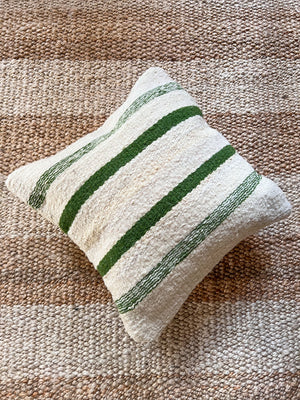 Flatweave Berber pillow - natural wool olive green stripes 45 x 45cm