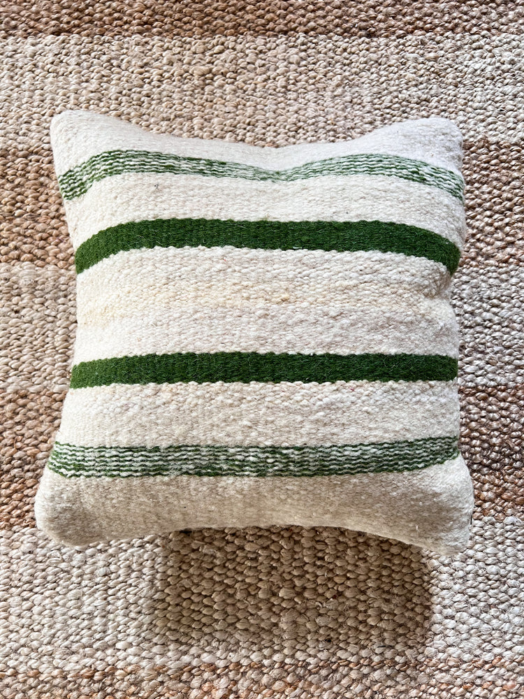 Flatweave Berber pillow - natural wool olive green stripes 45 x 45cm