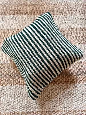 Flatweave Berber pillow - natural wool fine dark green stripes 45 x 45cm
