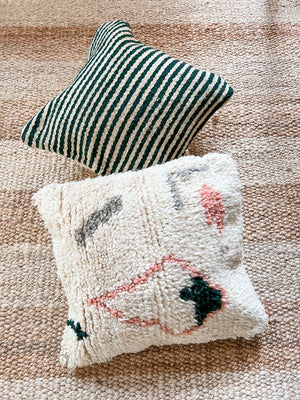 Flatweave Berber pillow - natural wool fine dark green stripes 45 x 45cm