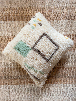 Azilal berber pillow - natural wool and mint green beige - 45 x 45cm